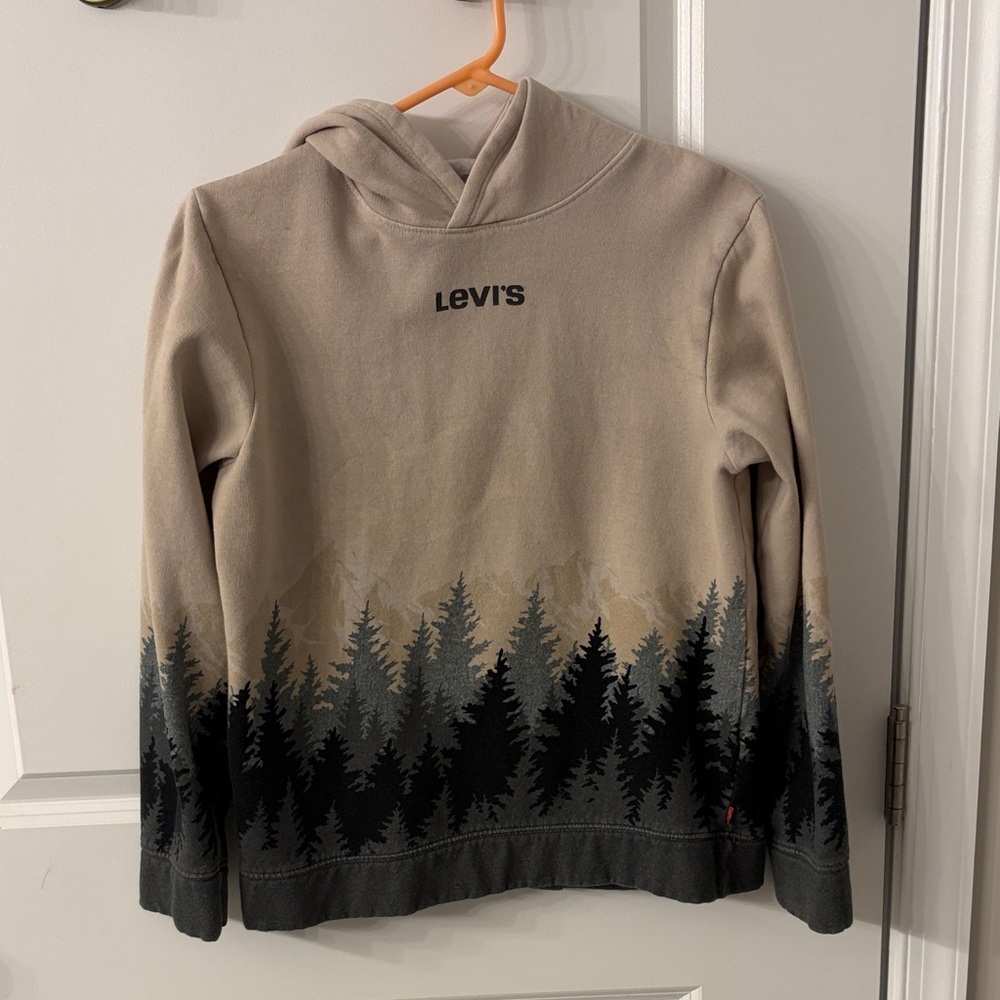 Levi's Beige Hoodie with Black and Tan Forest Print